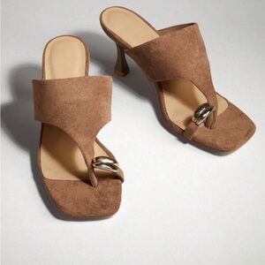 SHEIN Brown Suede Open-Toe Heeled Sandals